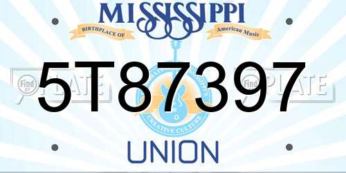 5T87397 Mississippi License Plate
