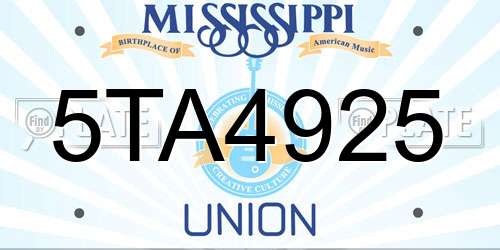 5TA4925 Mississippi License Plate