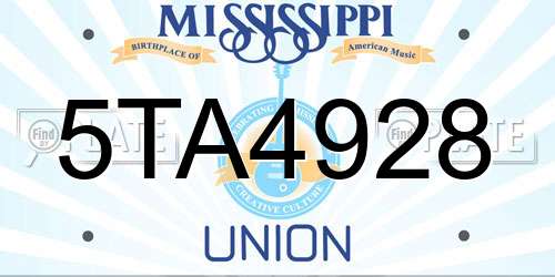5TA4928 Mississippi License Plate