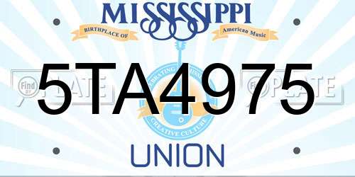 5TA4975 Mississippi License Plate