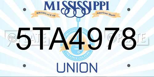 5TA4978 Mississippi License Plate