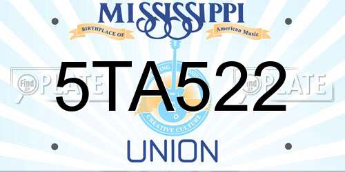 5TA522 Mississippi License Plate