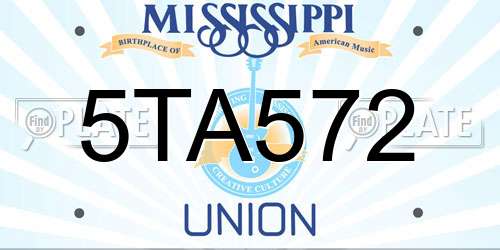 5TA572 Mississippi License Plate