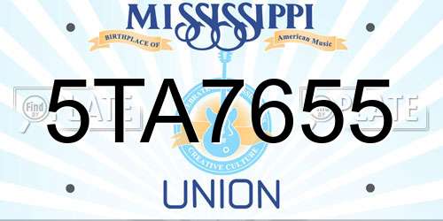5TA7655 Mississippi License Plate