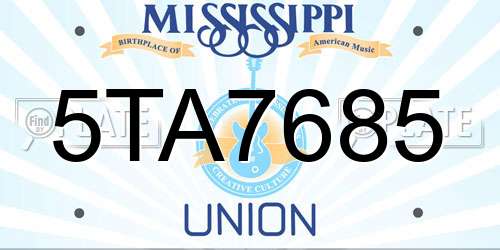 5TA7685 Mississippi License Plate