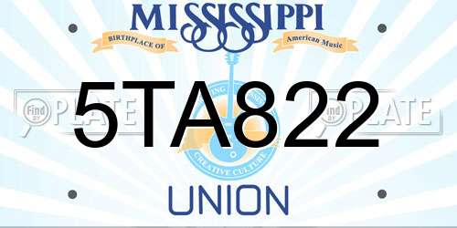 5TA822 Mississippi License Plate