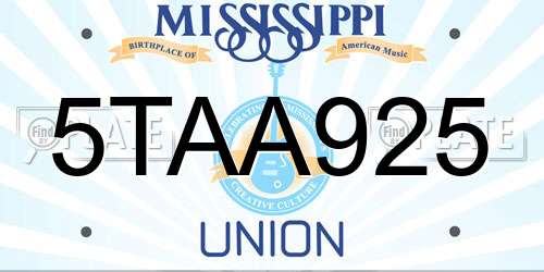 5TAA925 Mississippi License Plate