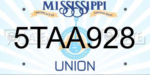 5TAA928 Mississippi License Plate