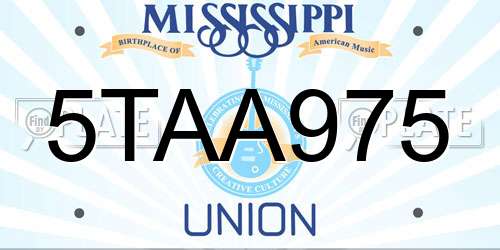 5TAA975 Mississippi License Plate