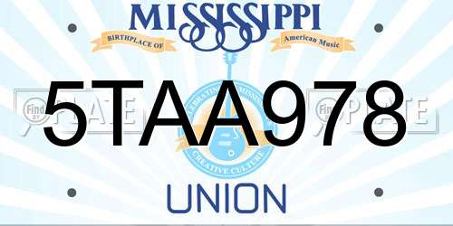5TAA978 Mississippi License Plate