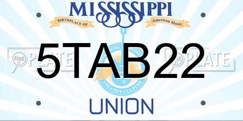 5TAB22 Mississippi License Plate