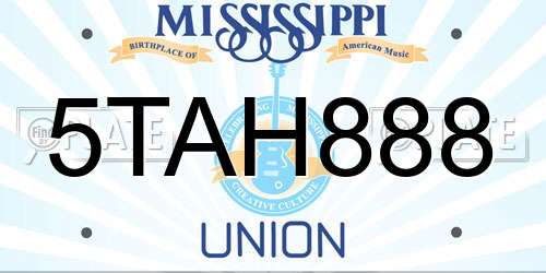 5TAH888 Mississippi License Plate