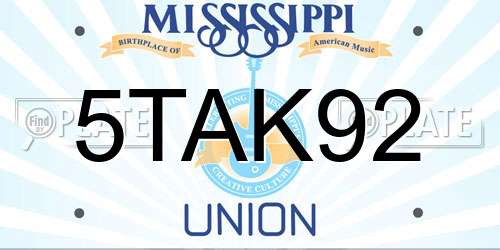 5TAK92 Mississippi License Plate