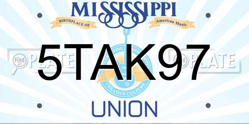 5TAK97 Mississippi License Plate
