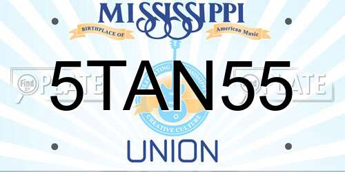 5TAN55 Mississippi License Plate