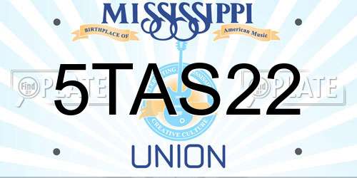 5TAS22 Mississippi License Plate