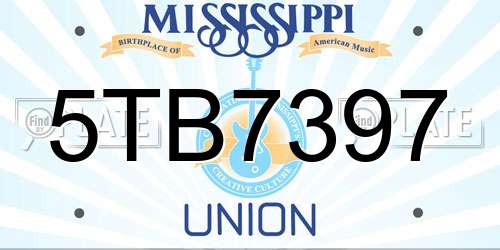 5TB7397 Mississippi License Plate