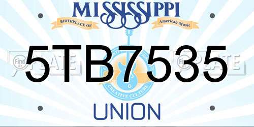 5TB7535 Mississippi License Plate