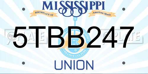 5TBB247 Mississippi License Plate