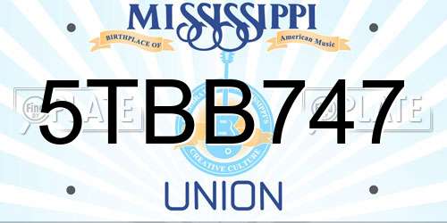 5TBB747 Mississippi License Plate