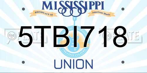 5TBI718 Mississippi License Plate