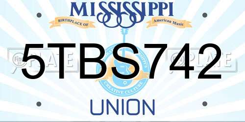 5TBS742 Mississippi License Plate