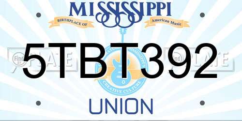5TBT392 Mississippi License Plate