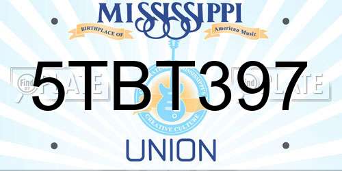 5TBT397 Mississippi License Plate