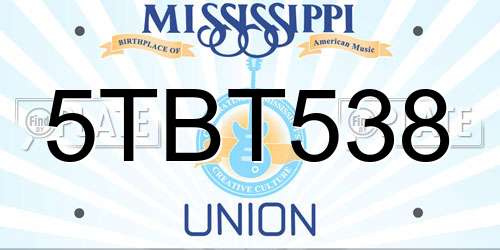 5TBT538 Mississippi License Plate
