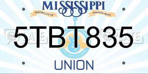 5TBT835 Mississippi License Plate