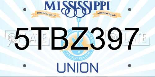 5TBZ397 Mississippi License Plate