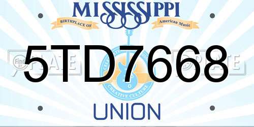 5TD7668 Mississippi License Plate