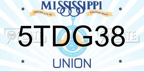 5TDG38 Mississippi License Plate