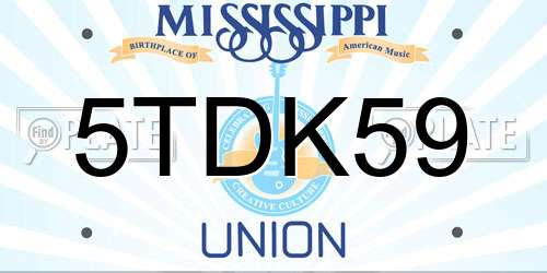 5TDK59 Mississippi License Plate