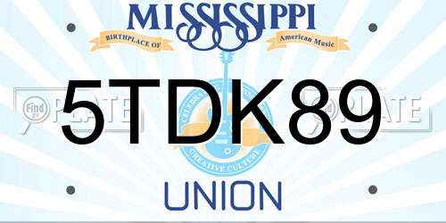 5TDK89 Mississippi License Plate