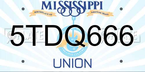 5TDQ666 Mississippi License Plate