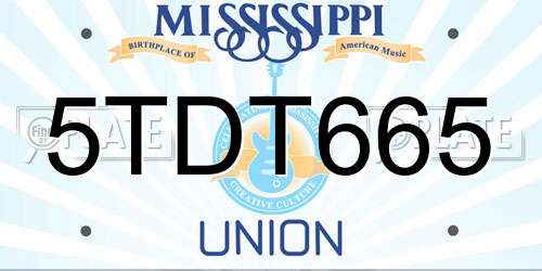 5TDT665 Mississippi License Plate