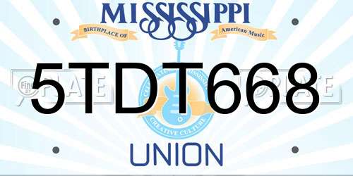 5TDT668 Mississippi License Plate