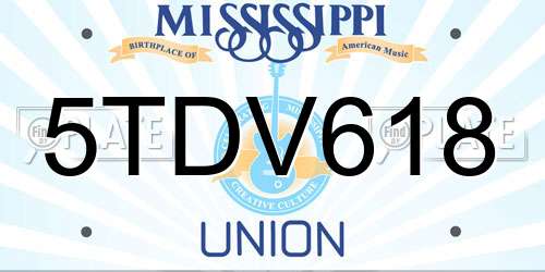 5TDV618 Mississippi License Plate