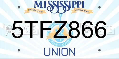 5TFZ866 Mississippi License Plate