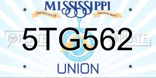 5TG562 Mississippi License Plate