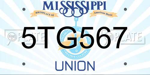 5TG567 Mississippi License Plate