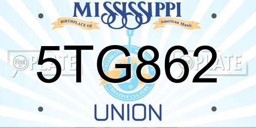 5TG862 Mississippi License Plate