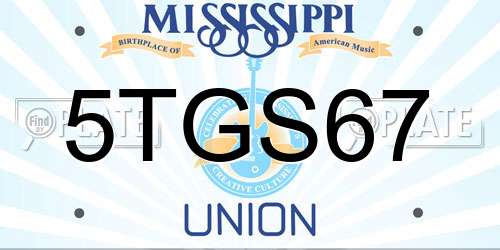 5TGS67 Mississippi License Plate