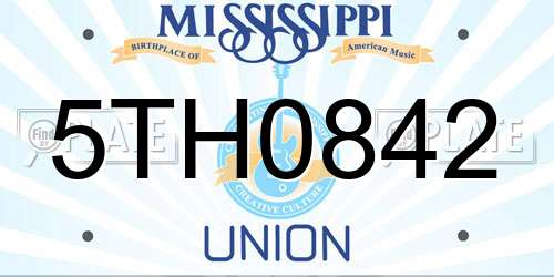 5TH0842 Mississippi License Plate