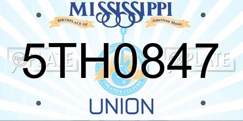 5TH0847 Mississippi License Plate