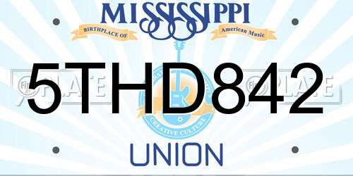 5THD842 Mississippi License Plate