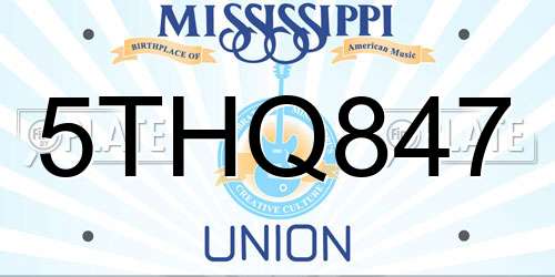 5THQ847 Mississippi License Plate