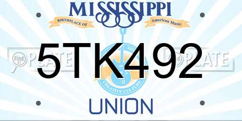 5TK492 Mississippi License Plate