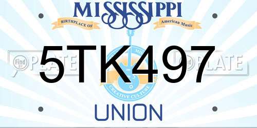 5TK497 Mississippi License Plate